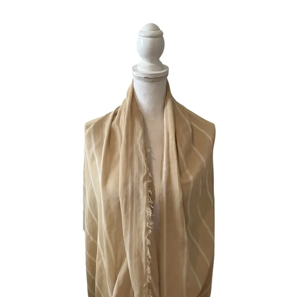 Vince Cotton Gauze Awning Stripe Travel Scarf Beige Parchment